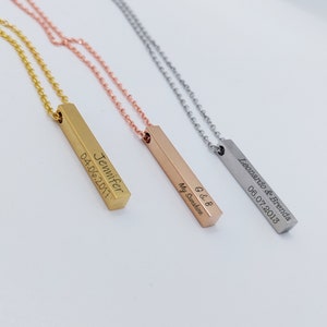 Personalized Bar Jewelry, Girlfriend Birthday Gift, Engraved Coordinate Necklace, Name Necklaces for Wife, Unique Jewelry Gifts for Her