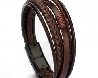 Personalized Braided Leather Bracelet - Mens Jewelry Gift