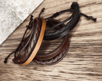 Pulsera de cuero trenzada personalizada - Joyería ajustable para hombre