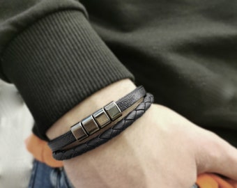 Bracelet en cuir véritable personnalisé pour homme - Cadeaux bracelet d'amitié unisexe, bijoux pour homme personnalisés.