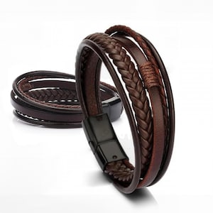 Bracelet en cuir gravé pour lui - Bracelet tressé fait main - Bijoux pour homme