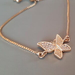 Zirconia Butterfly Bracelet: Dainty Adjustable Steel Chain