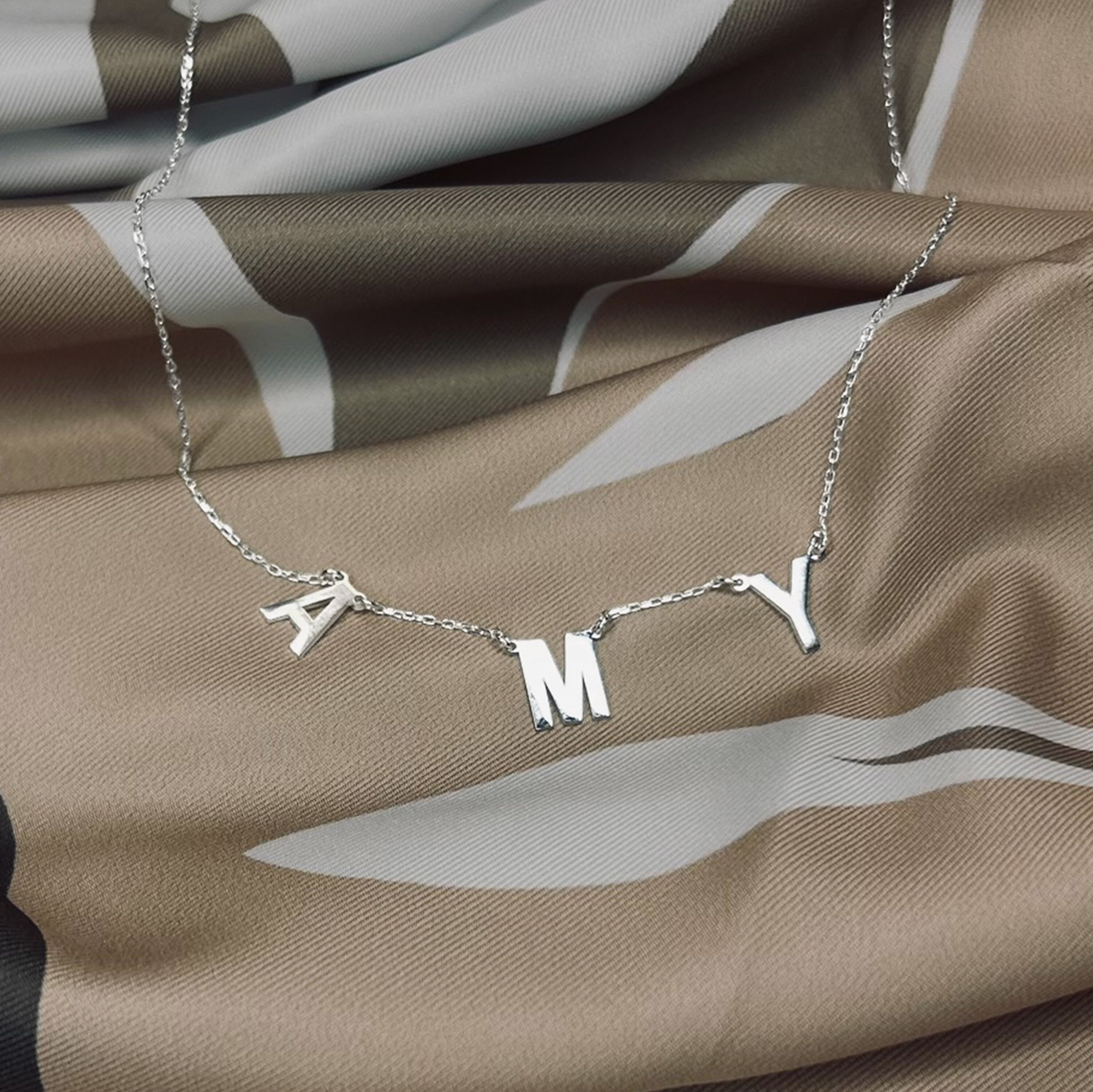Personalized Letter Name Necklace, Pave Initials Name Necklace, Custom Spaced Letters Name Necklace, Personalized Mother's Day Gift