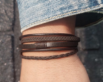 Personalized Leather Mens Bracelet: Engraved Name Jewelry, Boyfriend Gift
