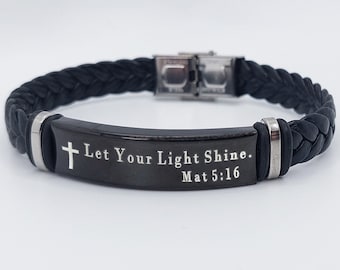 Personalized Bible Verse Bracelet - Custom Engraved Leather Christian Bracelet