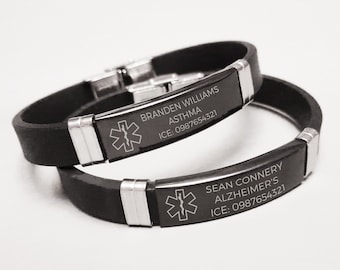 Pulsera de alerta médica personalizada / Identificación de acero inoxidable grabada