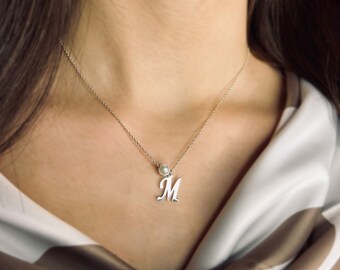 Perle Anfang Sterling Silber Halskette - personalisierte Buchstabe Choker