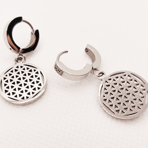 WEDDING EARRINGS, Flower Of Life Earrings, Stainless Steel Earrings, Flower of Life Charm Earrings, Gift For Girlfriend, Mother&#39;s Day Gift