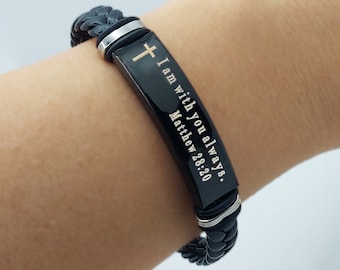 Custom Bible Verse Bracelet - Personalized Christian Vegan Leather Cuff