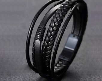 Pulsera de cuero trenzado personalizada - Joyería grabada para hombre - Regalo para hombre