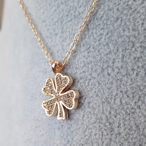 Clover Necklace: Steel Shamrock Pendant with Zircon Stone