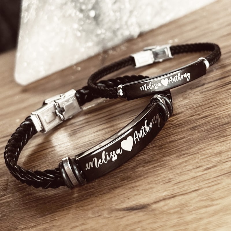 FTCY Couples Bracelets Matching Set - His And Her Adjustable Beaded Bracelets With Black Agate & Rose Quartz