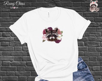 Hand Drawn Women's Floral Raccoon Shirt | Women's Floral Shirt | Raccoon with Flowers Shirt | Mom Shirt