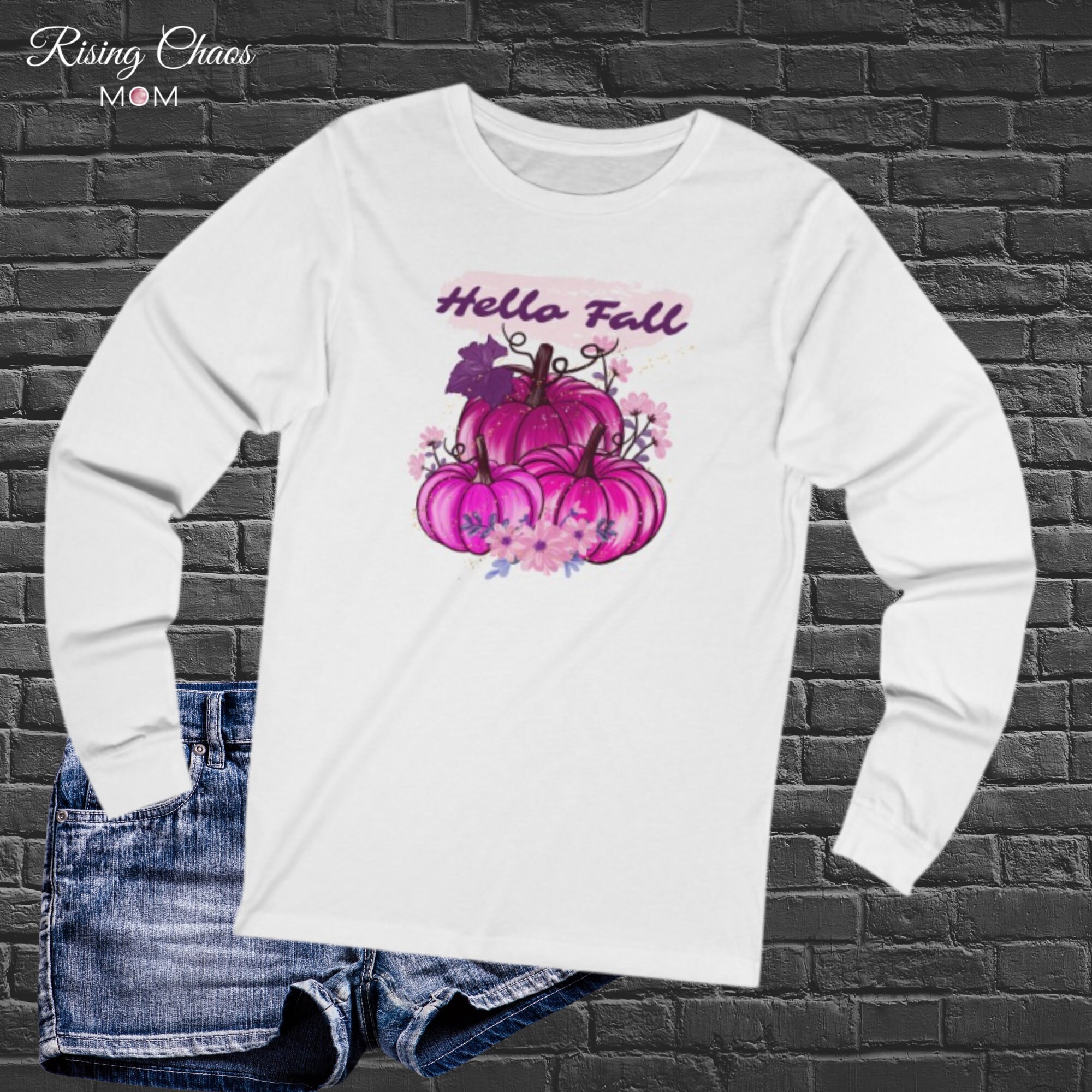 Pink Hello Fall Long Sleeve Pumpkin Shirt | Women's Fall Shirt | Pink ...
