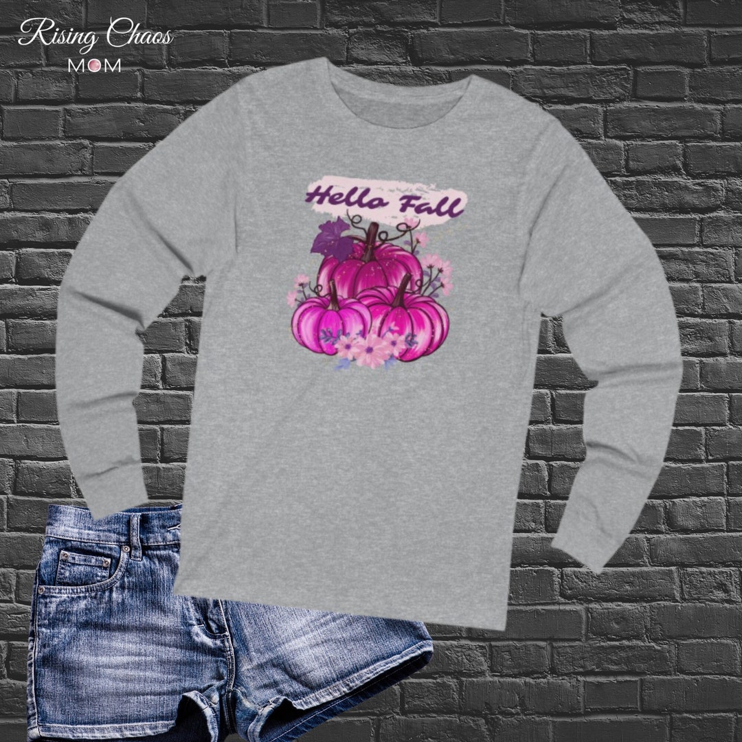 Pink Hello Fall Long Sleeve Pumpkin Shirt | Women's Fall Shirt | Pink ...