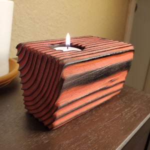 Porta-velas Tealight Shou Sugi Ban Vermelho