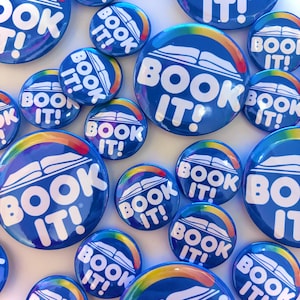 Book It! Buttons, 80s 90s Nostalgia Reading Challenge For Teachers, Classrooms, Book Clubs, GIfts for Readers Awards Book Lovers