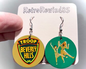 Troop Beverly Hills Round Dangle Earrings – 80s 90s Movie Logo Fandom Jewelry