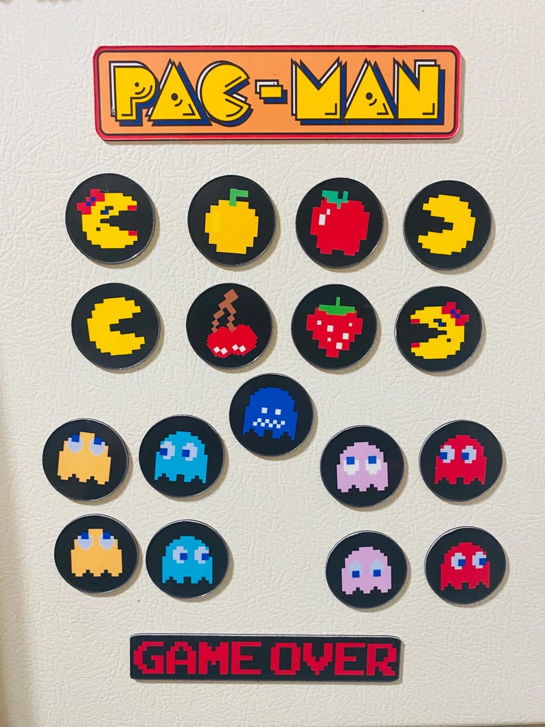 Retro Pacman Point Items Pac-man Magnets – Vintage 80s Video Game Kitchen Decor - Etsy