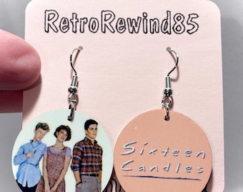 Sixteen Candles Round Earrings  Retro 80s Teen Movie Logo Character Molly Ringwald Jake Ryan