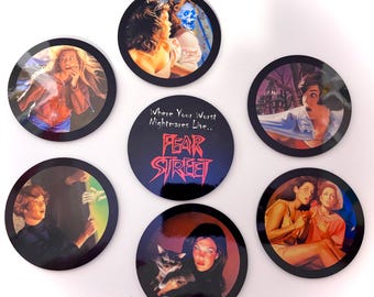 Fear Street Coasters - 90's Themed RL Stine Book Cover Art Retro Round Beverage Coasters -