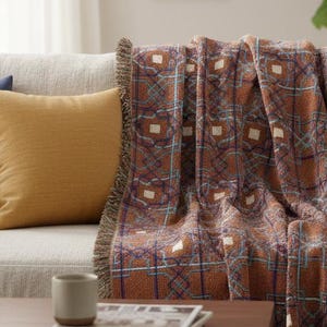 Red Moroccan Woven Blanket: Boho Cotton Throw Blanket