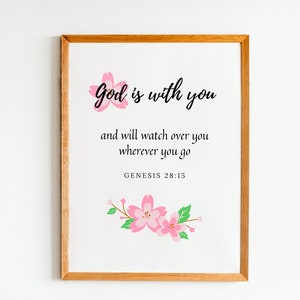 Genesis 28:15 Gott ist bei dir, druckbare Bibelvers Wandkunst, Kinderzimmer Bibel Wandkunst, Schrift Druck, Kinderzimmer Deko, Geschenk für Christen