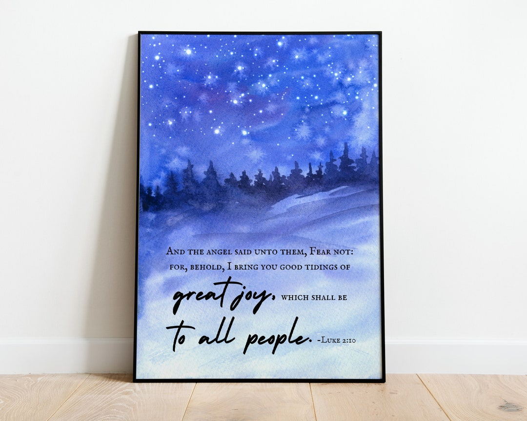 Luke 2:10 KJV, Printable Christmas Bible Verse Wall Art, Watercolor Blue Winter, DIY Christmas ...