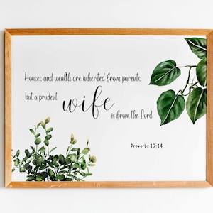 Proverbes 19:14, Cadeau pour maman, Verset biblique de la fête des mères, Imprimable pour la fête des mères, Écriture Cadeau de la fête des mères chrétien, Cadeau pour femme chrétienne