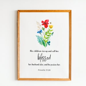 Provérbios 31:28, Presente para a Mãe, Versículo Bíblico do Dia das Mães, Dia das Mães para Impressão, Escritura Presente do Dia das Mães Cristão, Presente para Esposa Cristã