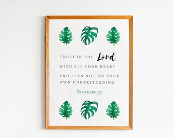 Proverbs 3:5 Trust in the Lord, printable Bible verse wall art, scripture printable, digital print Bible verses, gift for Christian