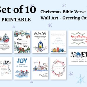 Printable Christmas Bible Verse Bundle Set of 10, Digital Christmas Wall Art, Watercolor Winter Poster Prints, DIY Christmas Card, Christian
