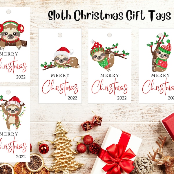 Printable Christmas Gift Tags, Sloth Christmas Tags 2022, DIY Christmas Present Tags, Festive Cute Labels, JPEG PDF Files, Holiday Favor Tag