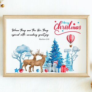 Mateo 2:10 KJV, La estrella, Imprimible Biblia de Navidad Verso Arte de pared, Acuarela Azul Invierno, Tarjetas de Navidad de bricolaje, Guardería Navidad Decoración Imprimir