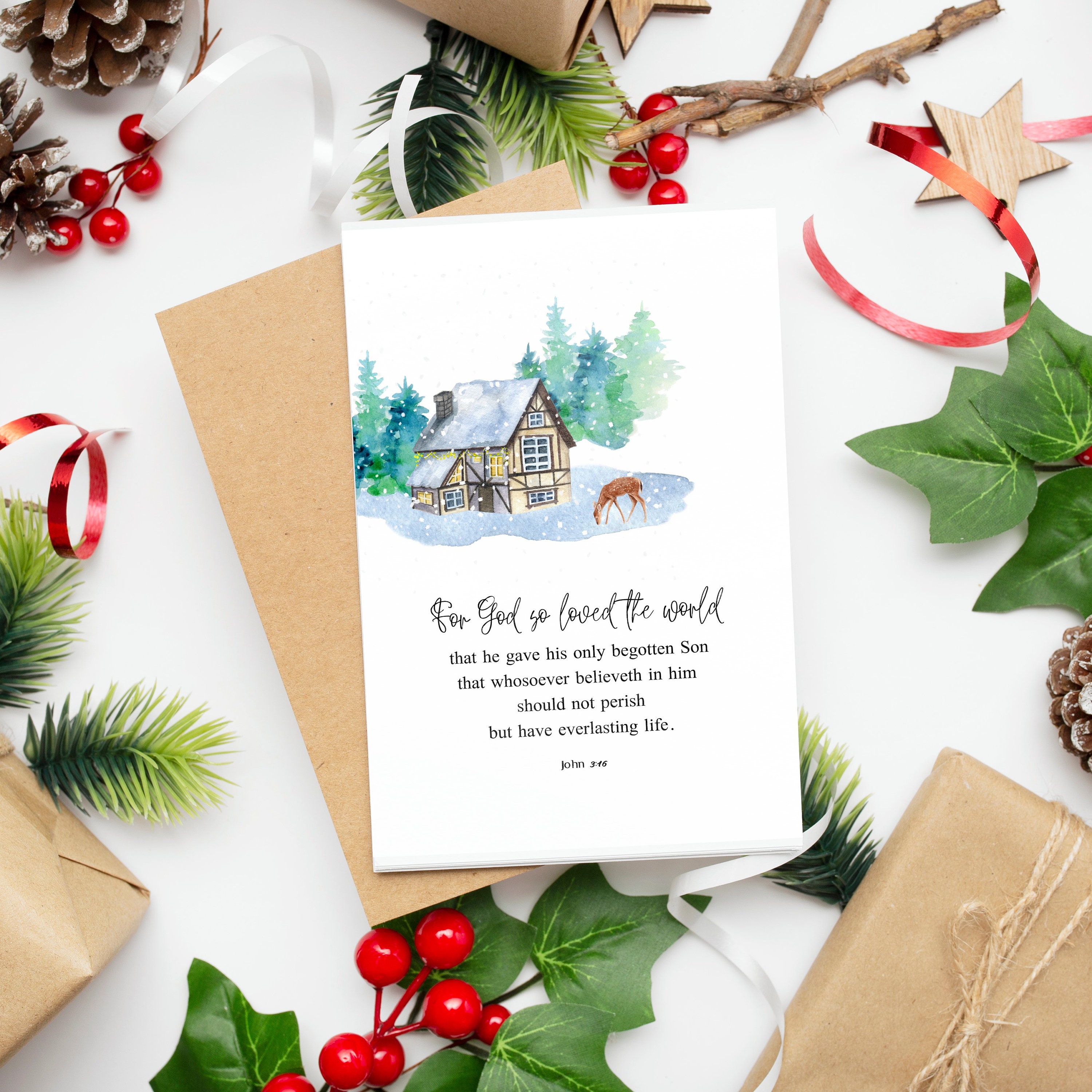 John 3:16 KJV, Printable Christmas Bible Verse Wall Art, Watercolor ...