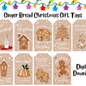 Druckbare Weihnachtsgeschenkanhänger, Lebkuchen-Weihnachtsanhänger, DIY-Weihnachtsgeschenk-Tags, festliche Etiketten, JPEG PDF-Dateien, Urlaub Favor Tags