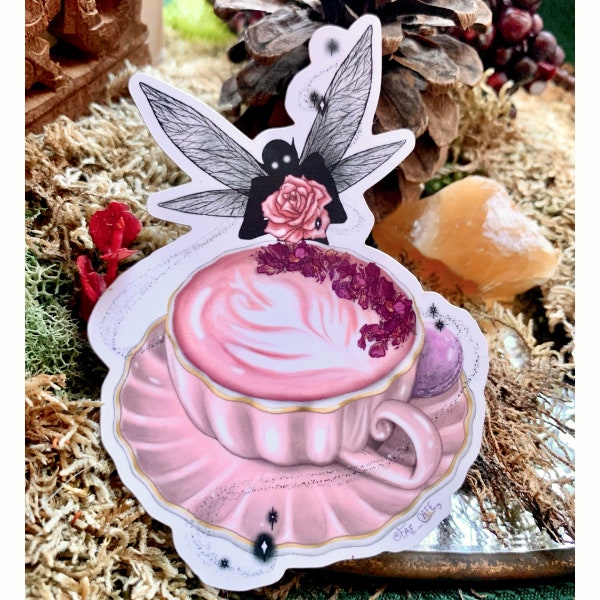 Rose Latte Faery Sticker - Fae Cafe - Fairy