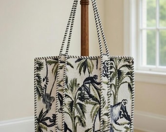 Borsa trapuntata in cotone stile safari giungla