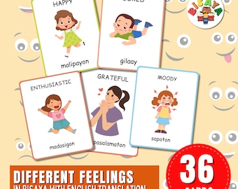 Tarjetas de vocabulario de sentimientos en bisaya / Tarjetas de vocabulario en cebuano para niños (PDF)
