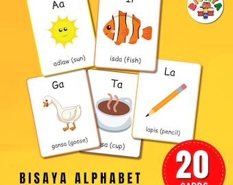 Tarjetas didácticas del alfabeto bisaya para niños / Tarjetas imprimibles del alfabeto cebuano / PDF para aprendizaje de idiomas / Preescolar y educación en casa