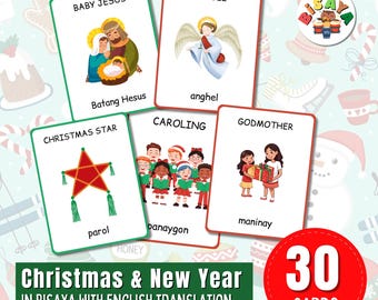 Tarjetas de vocabulario navideño para niños en bisaya y cebuano (PDF imprimible)