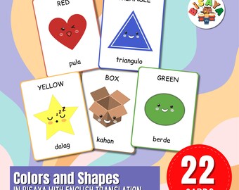 Tarjetas didácticas de colores y formas en bisaya / Tarjetas de aprendizaje imprimibles en cebuano para niños / PDF de idioma preescolar