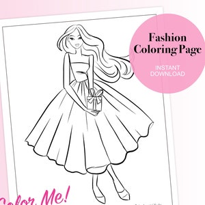 Instant Download, Fashion Girl Illustration Coloring Page for digital or print use (Adult/Kids Coloring), Printable Coloring Page