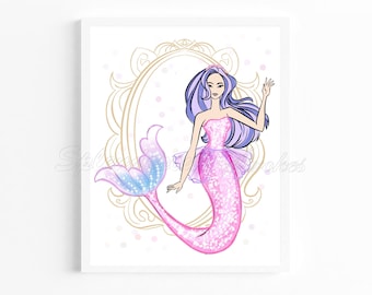 Mermaid Couture - Pink Fashion Print- Trendy Couture Dress Wall Art- Summer Princess- Mermaid Princess- Mermaid Art (Unframed) 015-PPC