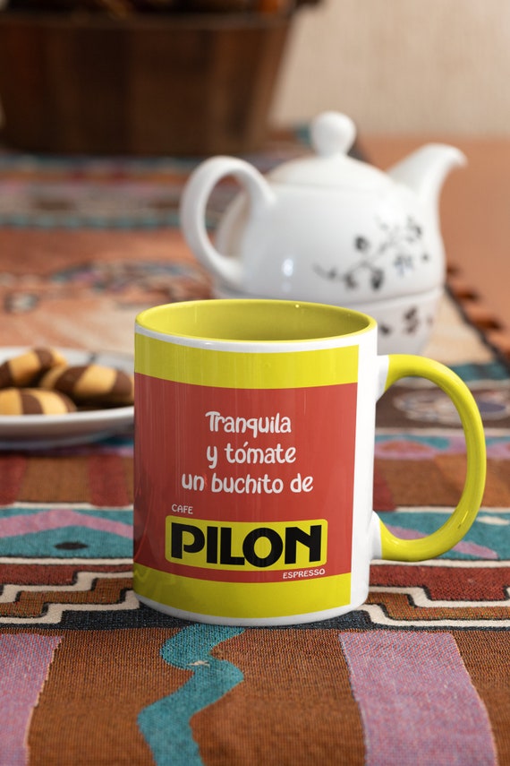 Café Pilon Inspired 11 Oz Mug With Yellow Handle & Interior 