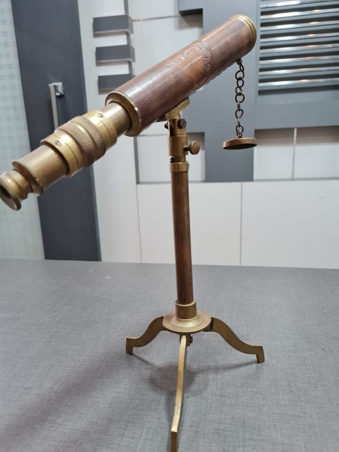 Vintage Brass Leather Telescope with Stand Antique Telescope Etsy