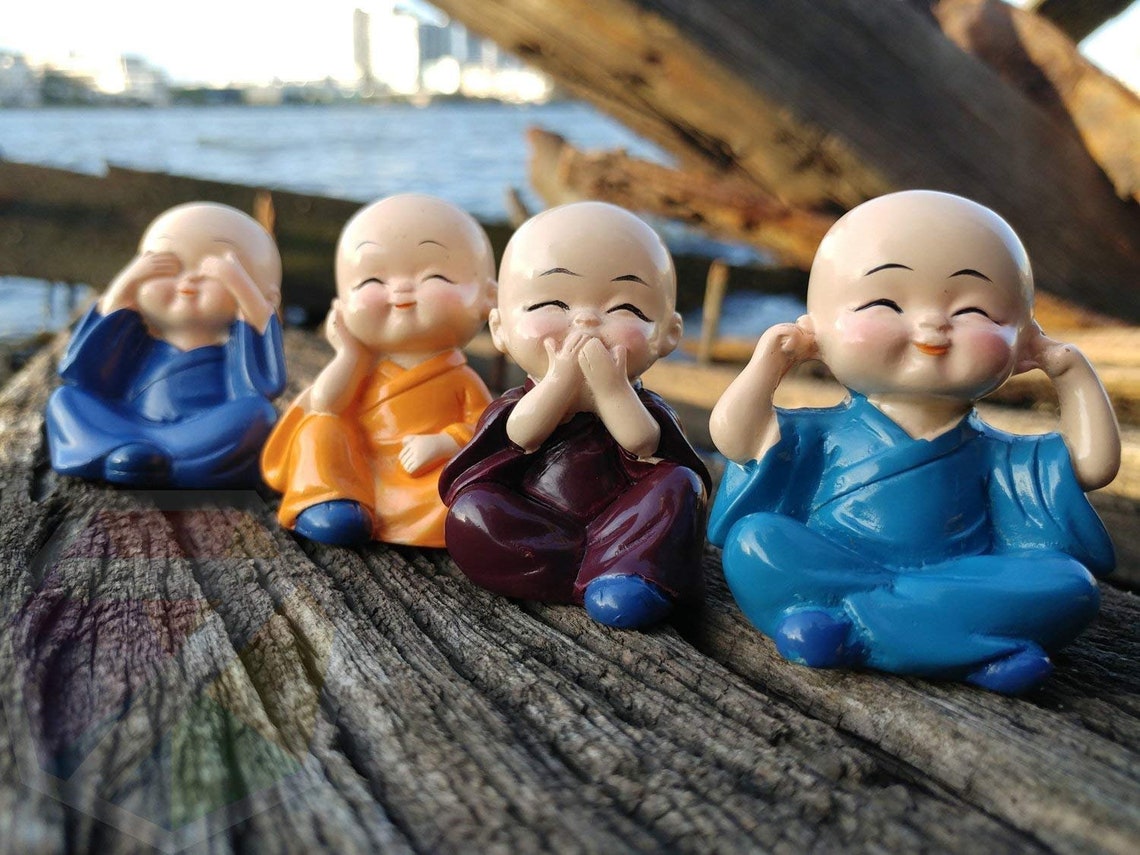Set of 4 Cute Monk Little Buddha Show Piece Beautiful Four Etsy Canada