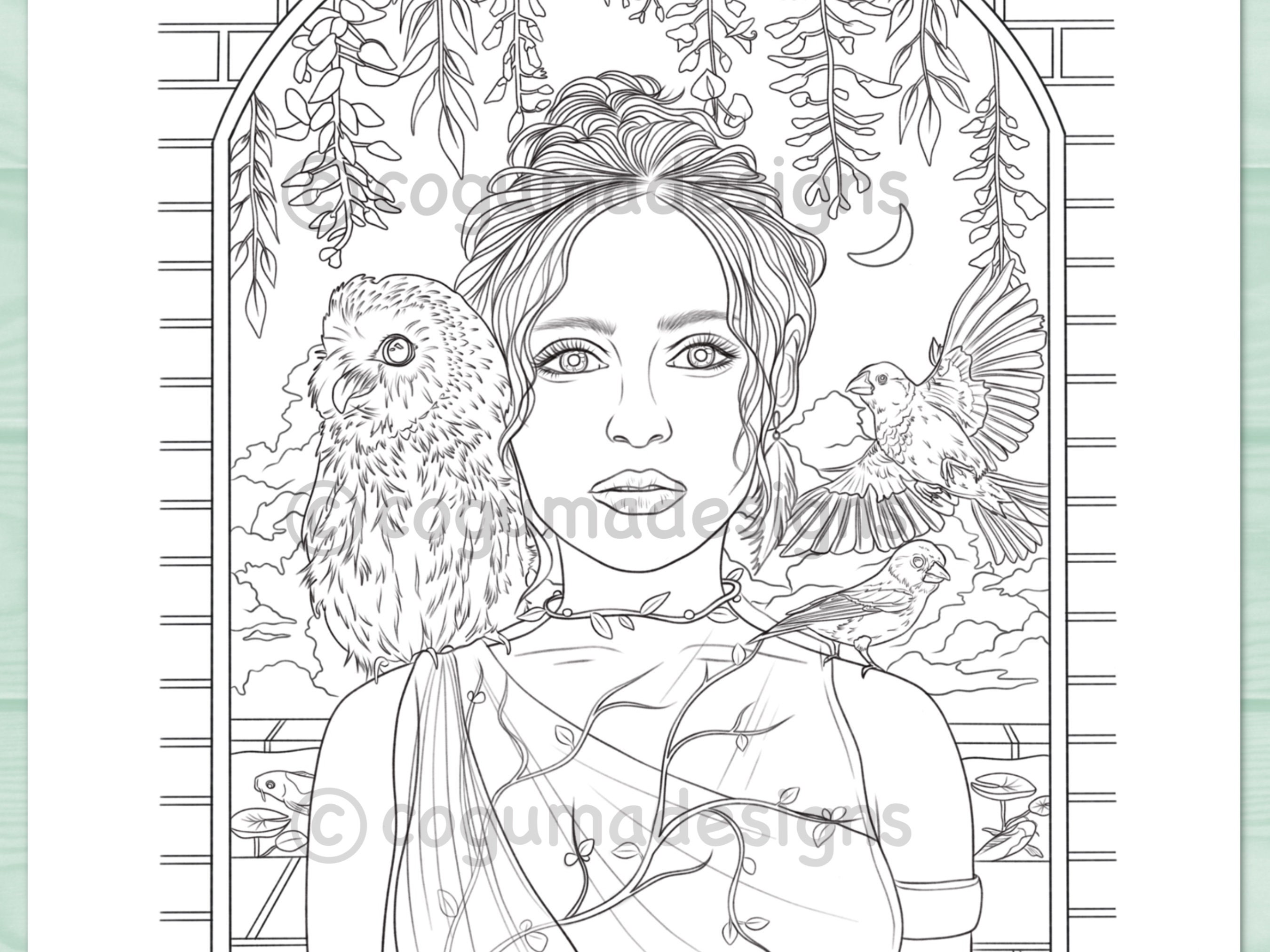 Wisteria Garden Printable Coloring Page Grayscale - Etsy