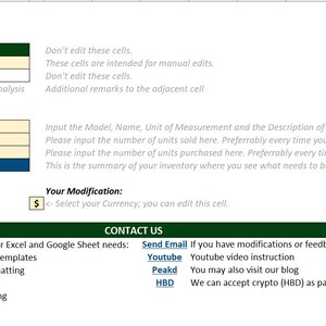 Può includere: Una guida ai modelli per fogli di calcolo Excel, con sezioni per celle, intestazioni e fogli. La guida include istruzioni per l'immissione manuale, le formule e i riepiloghi dell'inventario. Sono inoltre fornite informazioni di contatto e opzioni di modifica.