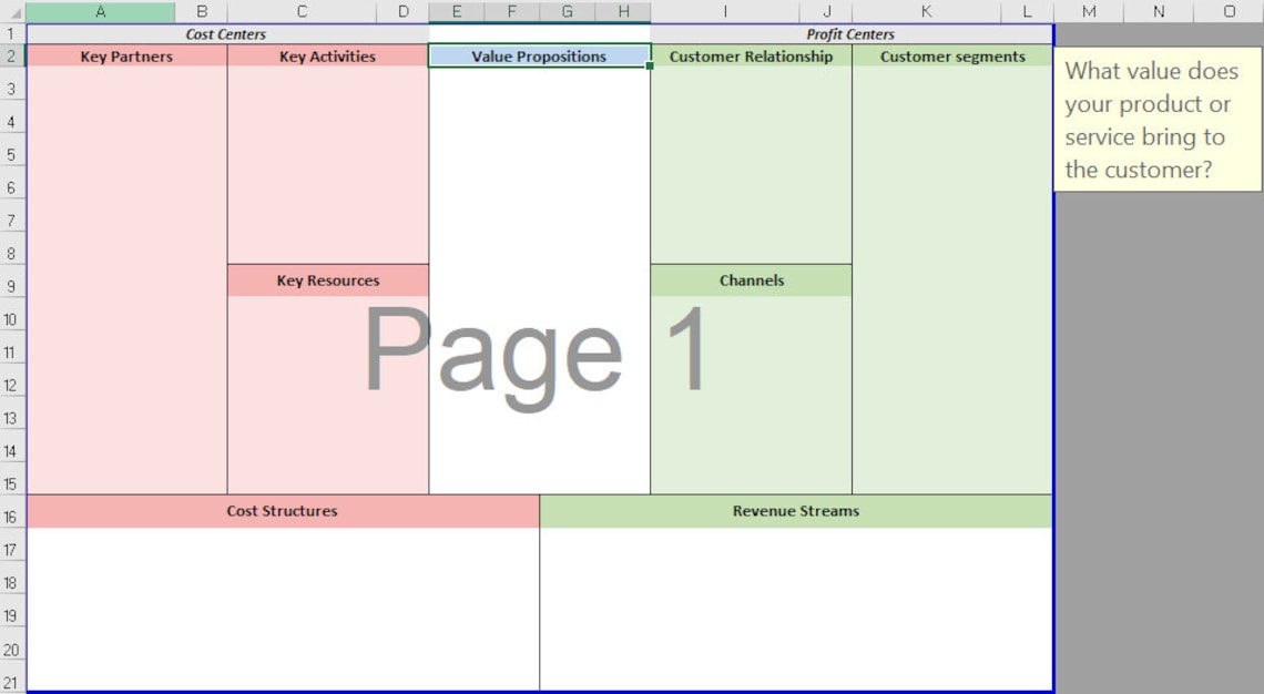 Business Model Canvass Template in Excel - Etsy